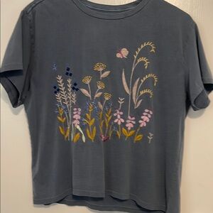 Lucky Brand Blue Tee with Floral Embroidery XL